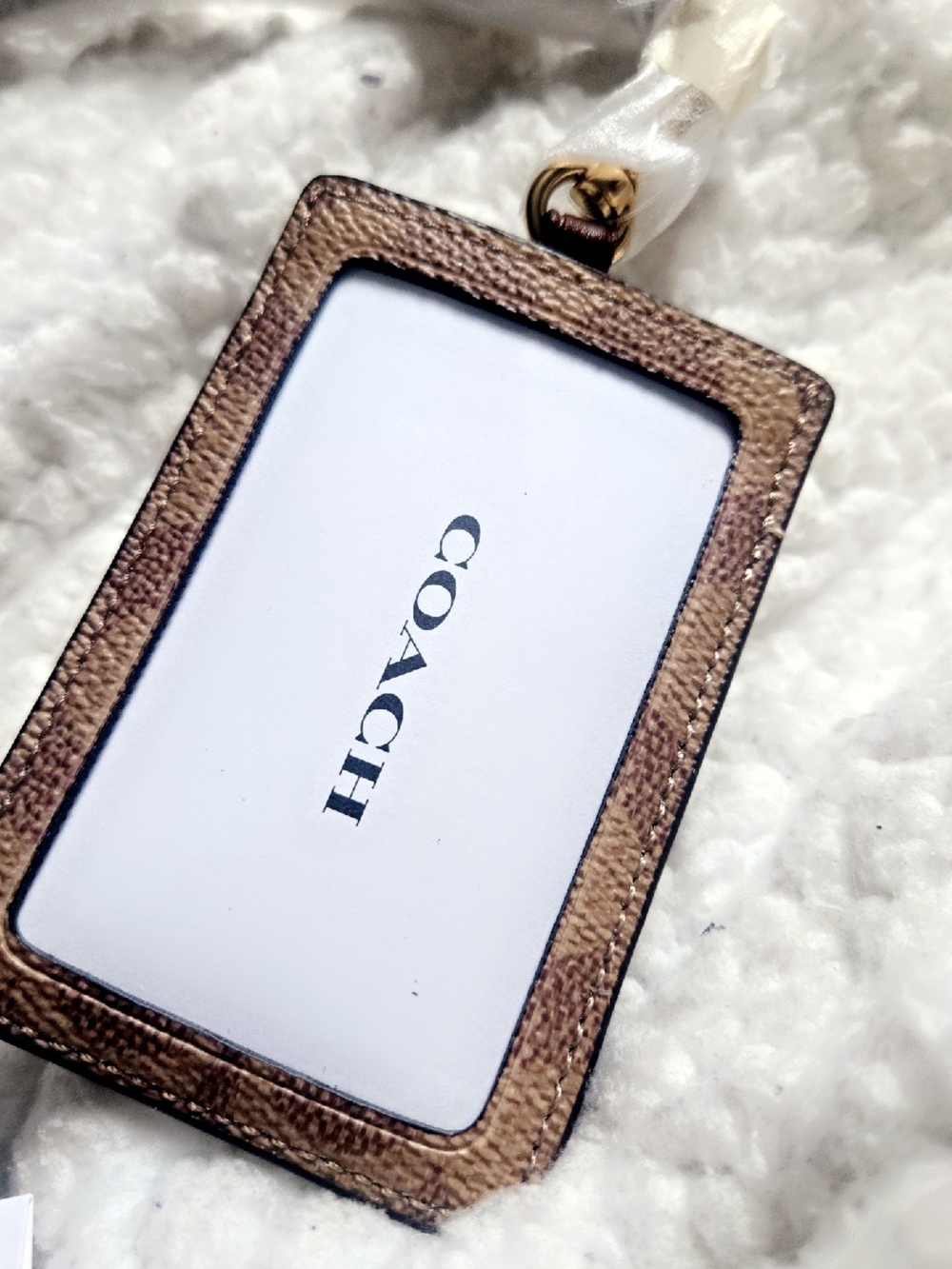 Coach Brown Pebbled Leather ID Tag with Gold Hardware